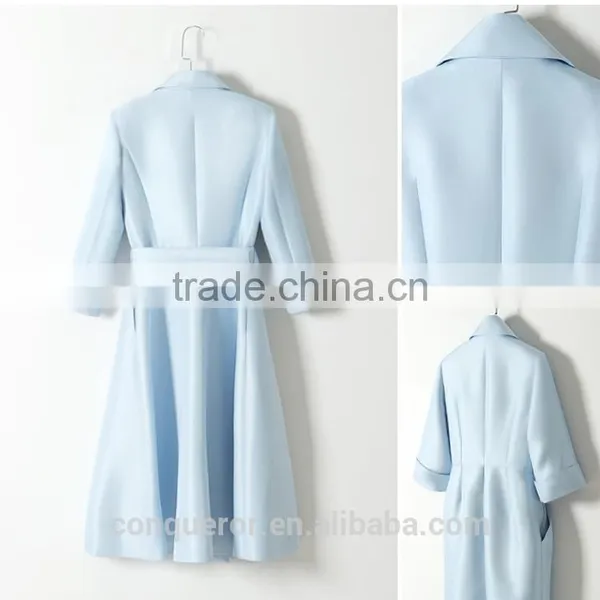Classic Elegant Ladies Pinched Waist Solid Color Double Breasted Long Windbreaker Wind Coat photo-6
