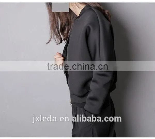 Best Quality Lady Biker Bomber Jacket Black Solid Zipper Coat Women Cloths 2016 photo-3
