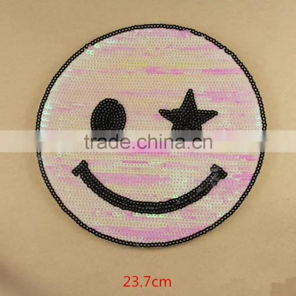 Emoji Smile Sequined Badge Applique Bag Clothes Embroidery Patch Sewing Supply photo-4