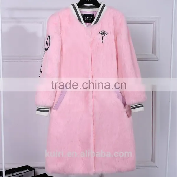 2016Winter New Women Fur Coat Rabbit Fur Thick Medium Long Jacket Baseball Uniform Design Fashion Winter Warm Outwear Coat photo-6