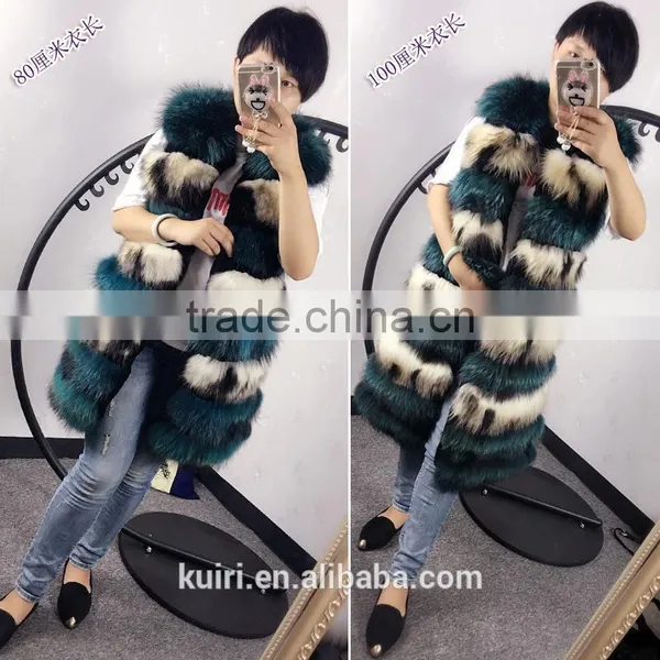 Top Luxury Real Fox Fur Vest For Women Whole Skin Winter Thick Stripe Natural Mixed Color Fox Fur Waistcoat Plus Size photo-2