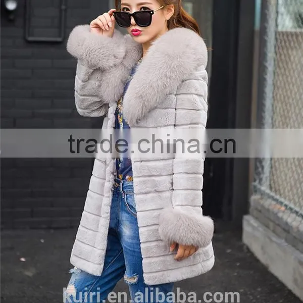 Large Size Real 2016 Winter New Women Fox Fur Collar Rabbit Fur Coat Outwear Female photo-5