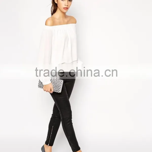 Cold Shoulder Design Long Sleeves Lady Blouse Fashion New Blouse 2015 photo-5
