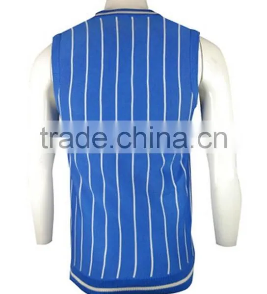 ISO9001/BSCI Manufature Blue 100% Cotton Embroidery Pattern Knitted Vests photo-4