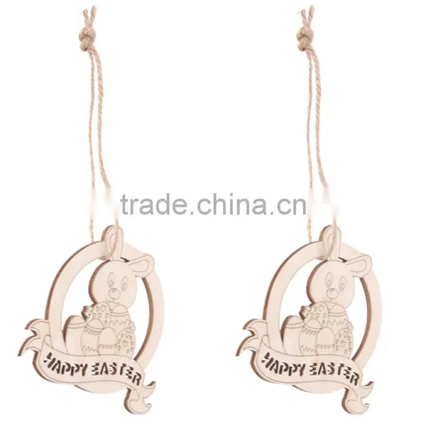 New Arrival Wood Cut Happy Easter Rabbit Wooden Tag Embellishment With String photo-5