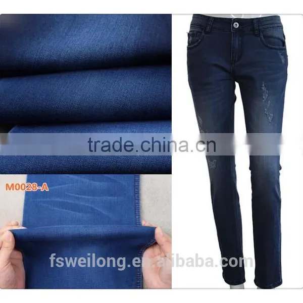 M0028-A-P Cotton Modal Polyeter Elastin Peached Warp Slub Denim Jeans Fabric for Women
