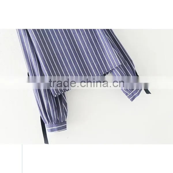 Wholesale Womens 100% Cotton Long Sleeve Stripe Shirt photo-4