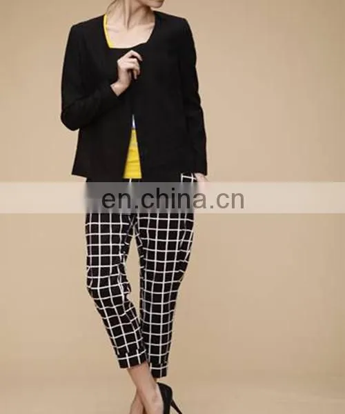 Woven Cotton/Lycra Loose Pants for Women,Black/White Check Pattern