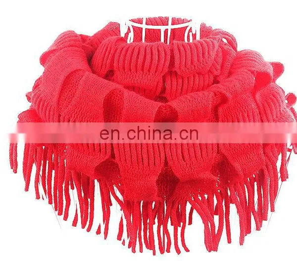 Wholesale Hot Sell Street Fashion Style Mix Color Knit Loop Scarf With Tassel photo-2