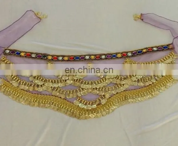 High Quality Organza Gold Coin Belly Dance Hip Scarf With Gradient Color Y-2053# photo-5