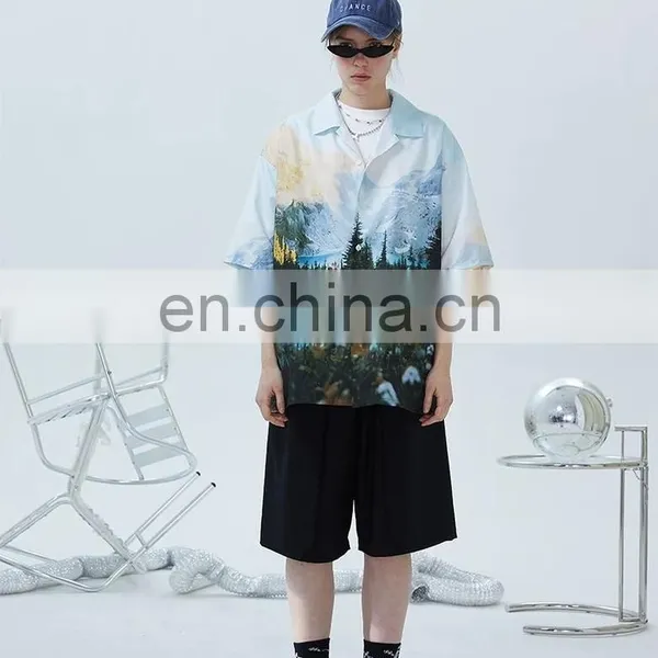 Diznew Mens Sublimation Full Allover Print Beach Shirt Set Custom Print 2XL Loose Button Up Shirt photo-5