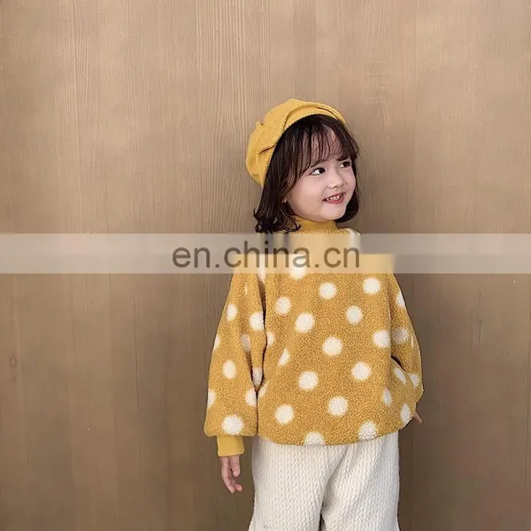 6344 Hot Selling New Arrival Cute White Dot Crew Neck Plus Velvet Kids Girls Sweater photo-4