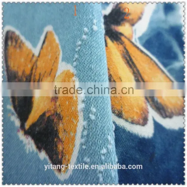 Big Bufferfly Pattern Printed Denim Cotton Fabric photo-4