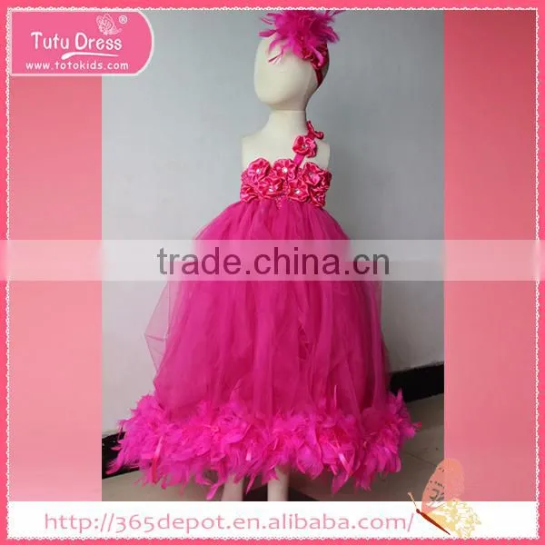 Sleeveless Ostrich Feather Sequin Evening Dress Girl Christmas Dress