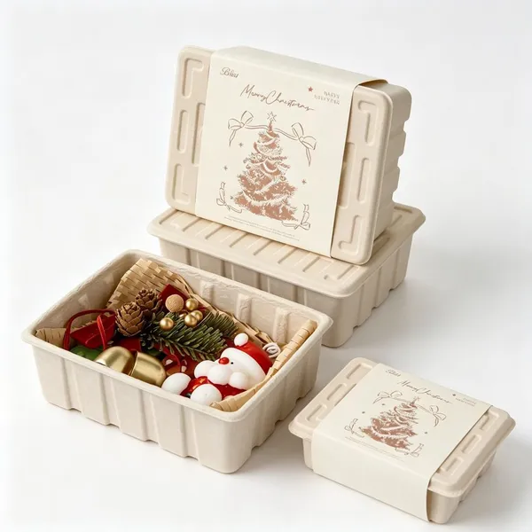 Boîte de rangement en pulpe de papier empilable et biodégradable, avec couvercle
