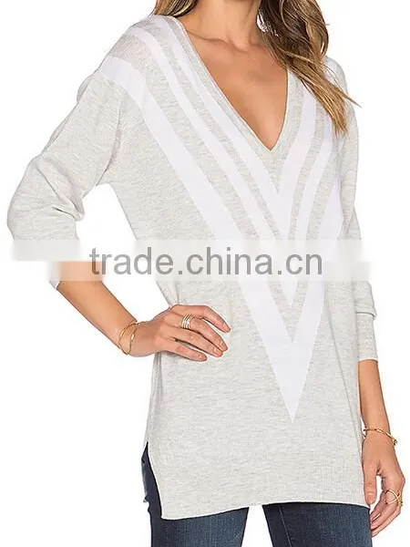 2016 Spring/summer High Qaulity Crew Neck Long Sleeve Plain Body With Hotfix Pullover Sweater photo-2