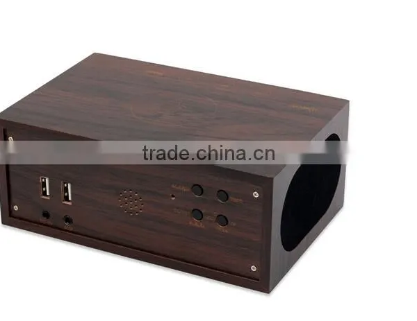 Wireless Charger+Clock+Alarm+Thermometer,New Style Wood Bluetooth Speaker photo-5