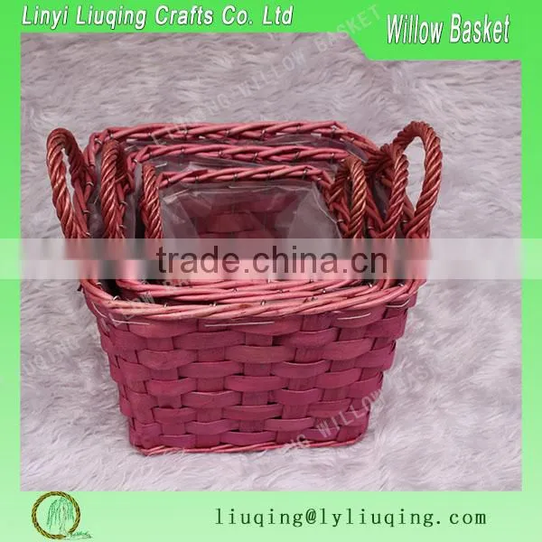 Red Color Set 3 Plant Baskets With Plastic Linner Baskets Wood Chip photo-2