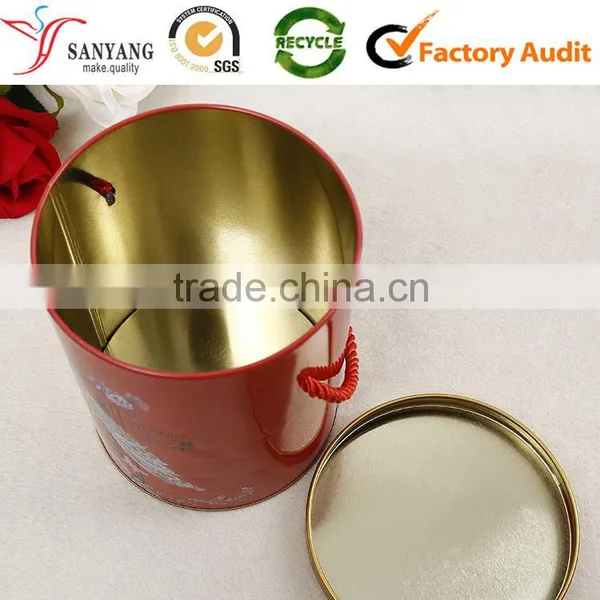 Fashion Colored Printed Tin Cookie Biscuit Food Packaging Box Round Metal Box With Handle photo-4