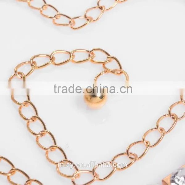 Women Copper Color Pearl Pendant Necklace Ornaments Crystal Chain Brightness F1-80036 photo-3