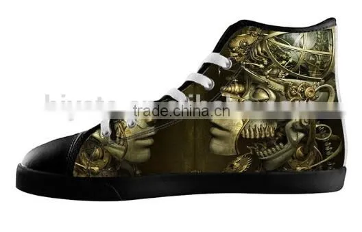 Men's Skull High Top Casual Shoes,Black Lace-up Canvas Sneakers photo-6
