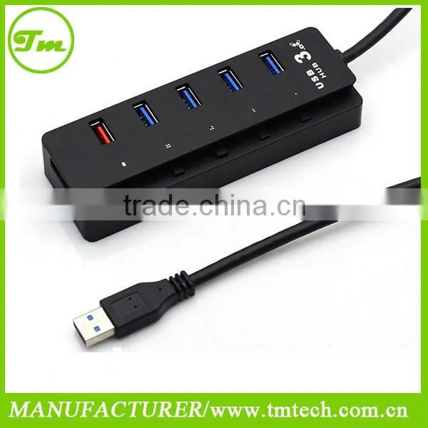 5 Port USB 3.0 HUB Spliter Charging Port Power Switch for IPhone MAC OS Black