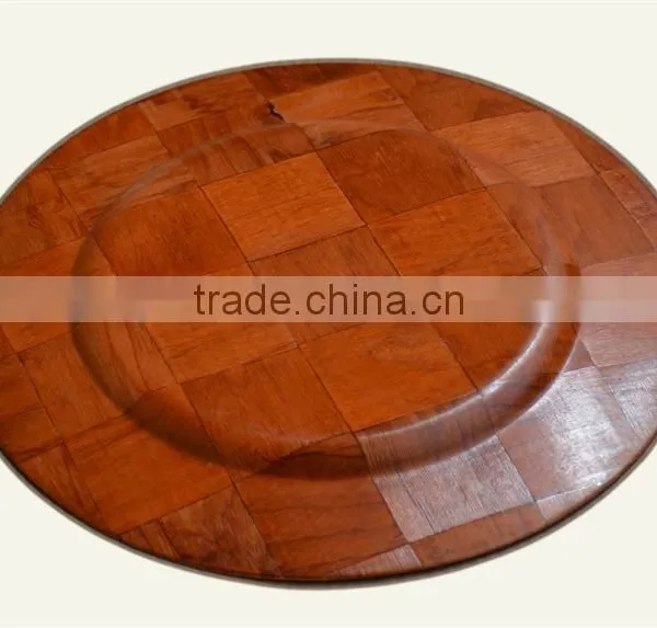 W639/Round Wooden Plate for Snacks,Wooden Woven Dish, Wood Fruit Plate photo-3