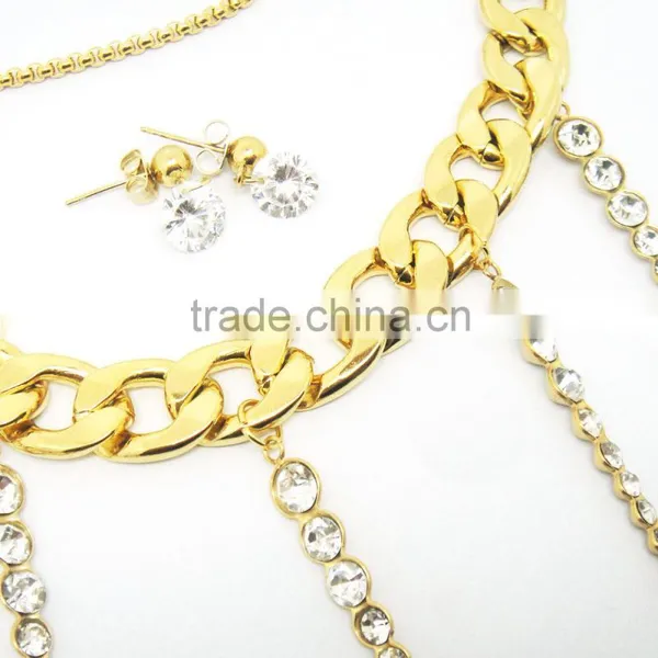 Attractive Women Gold Chain With Long Rhinestone Tassel Necklace photo-4