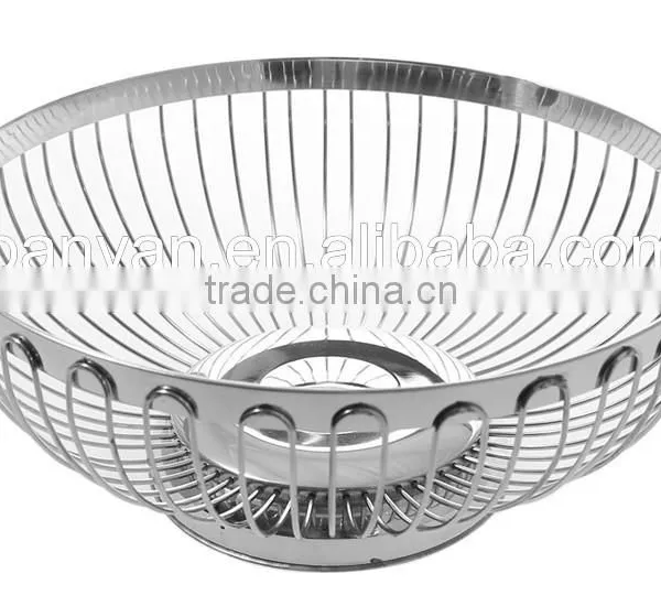 Polish Finish Round Shape Stainless Wire Fruit Basket photo-3