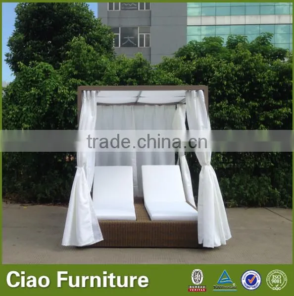 Outdoor Garden Seaside Sunbed Double Lounge Day Bed With Curtain photo-5