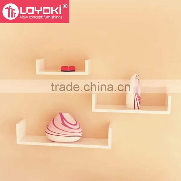 Eco-friendly Furniture Laminate Floating U Shelves Set of 3 Pieces Wood Wall Display Mount Shelf for Home Decoration photo-3
