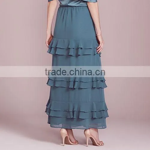 Solid Color Floral Chiffon Tiered Ruffle Maxi Long Skirts for Women photo-3