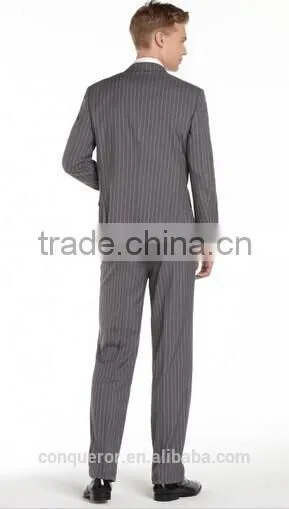 Grey And White Striped Wool 2-Button Suit With Pleated Front Pants (SHT1115) photo-2