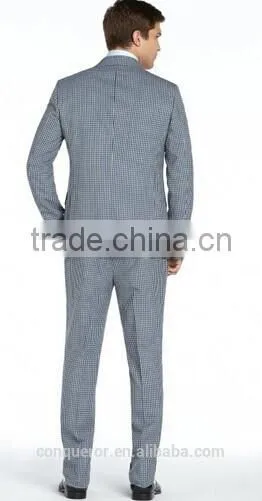 Blue And Grey Gingham Check Wool Two Button Suit(SHT1152) photo-2