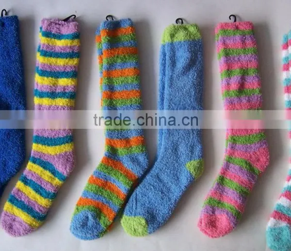 Strip Women Chenille Socks With Non Slip Dots Fuzzy Socks photo-2