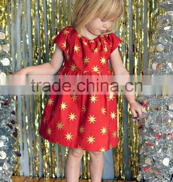 Little Girls Red Gold Stars Baby 4th of July Memorial Day Dress photo-3