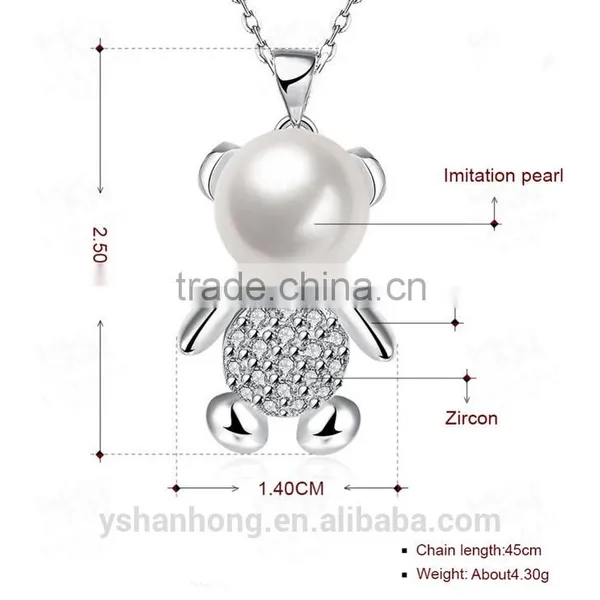 Fashion 925 Silver Wholesale Pearl Bear Necklace photo-2