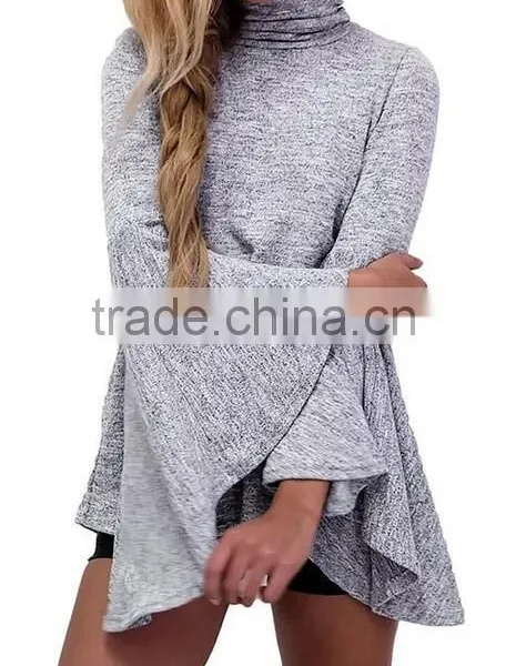Runwaylover EY2346B New Style 2017 Ladies Fashion Flare Sleeve Knitted Turtleneck Blouse photo-4