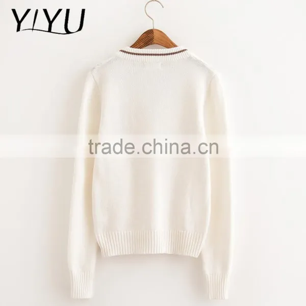Korea Style Girl White Sweet V-neck High School Uniform Pullover Sweater photo-4