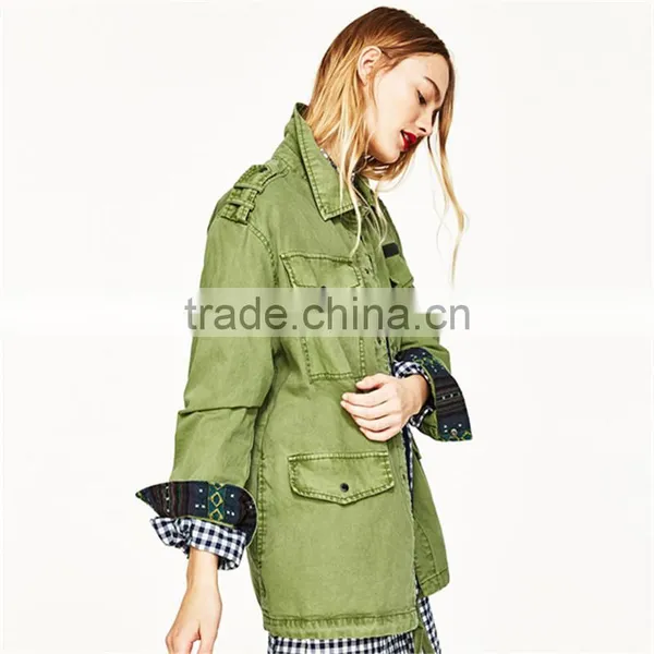 2017 OEM New Design Stylish Forest Green Spread Collar Jacket photo-4
