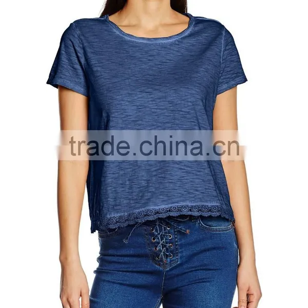 2016 Ladies Thin O-neck Blank t Shirt With Lace Hem photo-6