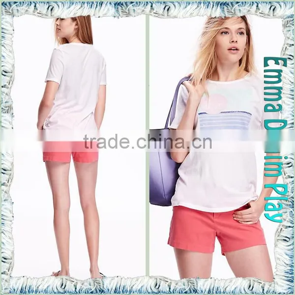 2016 Manufacturers China Ladies Sexy White Silk Printed Scoop Neck Cotton Tee Shirts photo-3