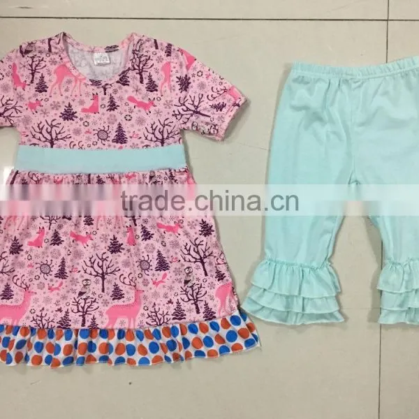 2017 Wholesale Children's Boutique Clothing Baby Clothes Girls Fall Plain Ruffle Outfits photo-3