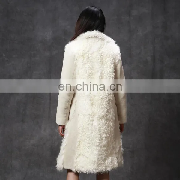 Merino Sheep Shearling Fur Coat With Lamb Fur Patchwork Style for Women photo-4