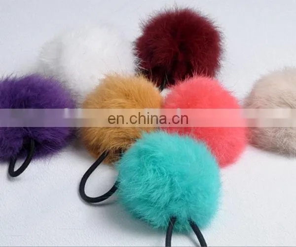 Cute Elastic Hair Ring With Rabbit Fur Pom Poms