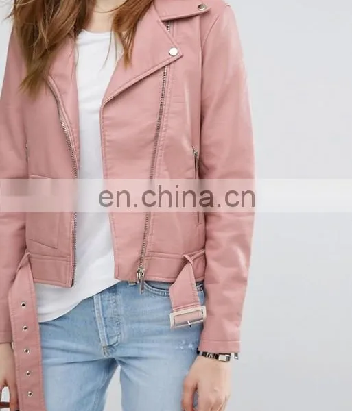 High Quality Fashion Long Sleeve Zipper Latest Design Women PU Leather Jacket photo-4