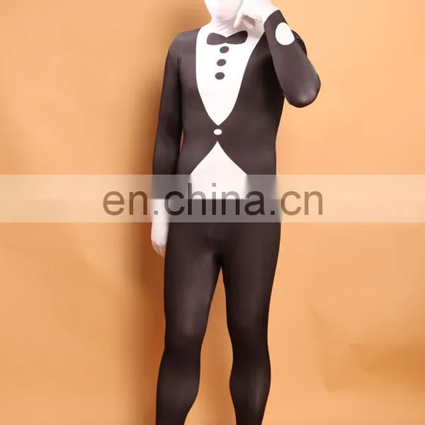 Black & White Slender Man Spandex Lycra Bodysuit Zentai Suits Halloween Fancy Dress photo-2