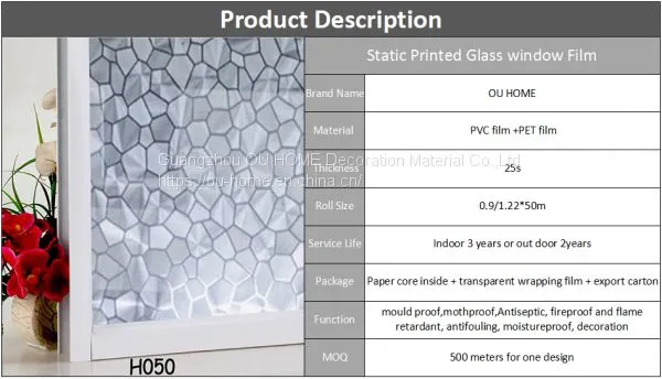 OUHOME Window Film Vinyl 3D PVC Window Privacy Film Static Less Static Cling Film photo-5