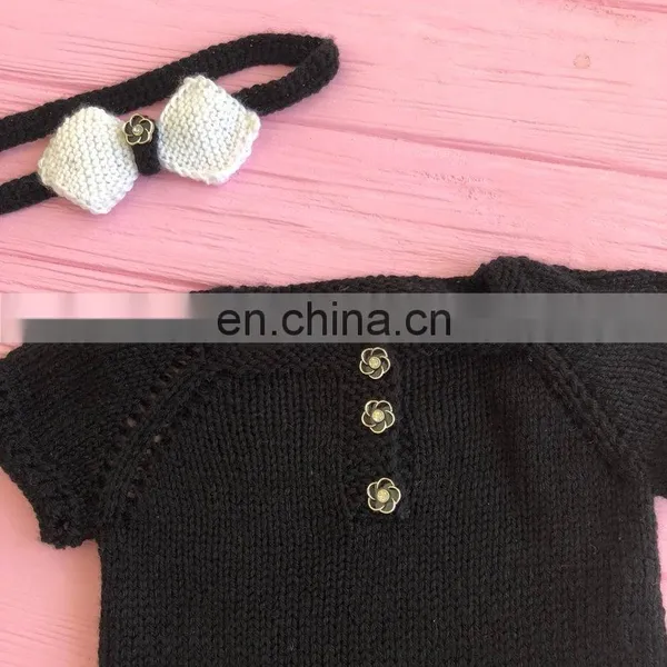 Infants & Toddler Autumn Winter Sweater Short Sleeve Solid Color Baby Girls Knit Dress Romper photo-4