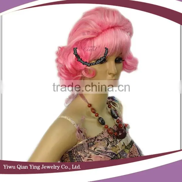 Long Short Curly Pink Party Wigs photo-3